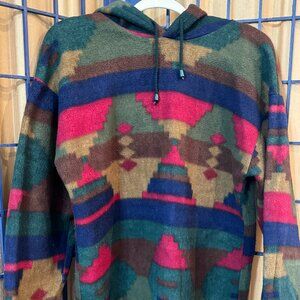 Vintage Southwest Aztec Fleece Hoodie Large